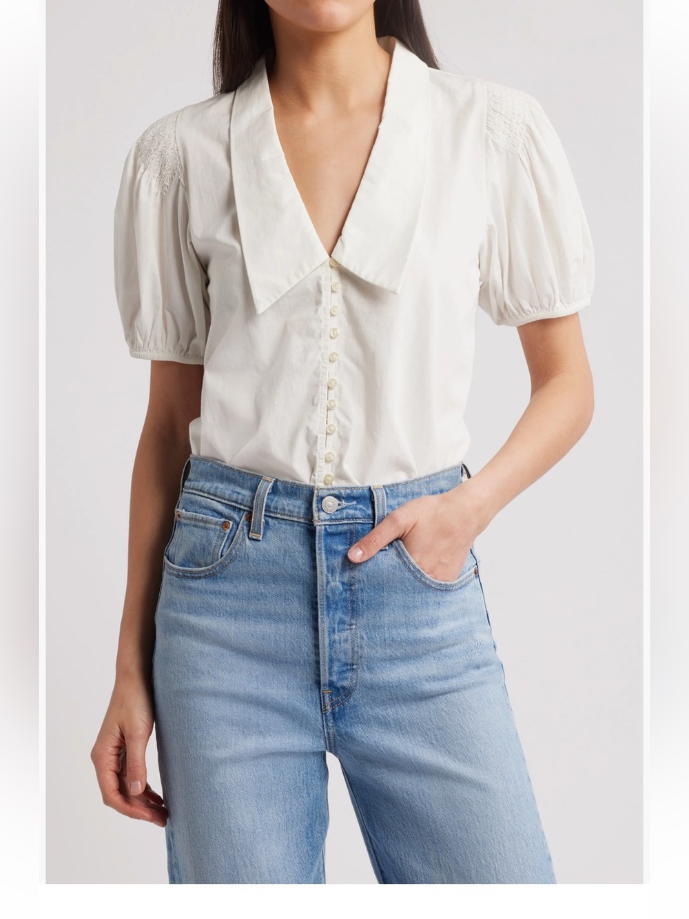 the Great the Fairway peter pan collar cotton poplin blouse in white